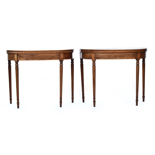 602 - A pair of Regency mahogany D section tea tables, double gatelegs, turned tapering supports, 92cm wid... 