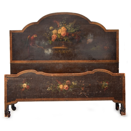 716 - A leather clad double bed (super king), each board painted with stands of flowers, 6ft wide

Provena... 