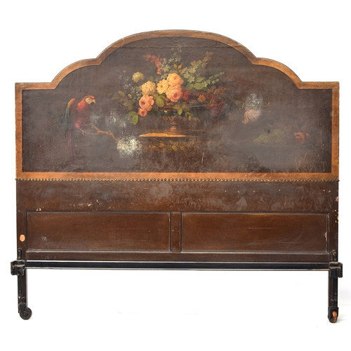 716 - A leather clad double bed (super king), each board painted with stands of flowers, 6ft wide

Provena... 