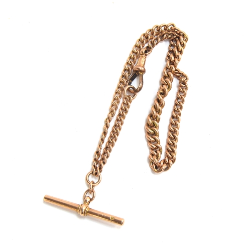 23 - A 9ct gold albert chain, having graduating curb links, T bar and lobster clasp, 33cm long, approx. 1... 