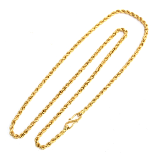 30 - A 19th century gold ropetwist chain, fastening with an S clasp, tests as 18ct or higher, 58.5cm long... 