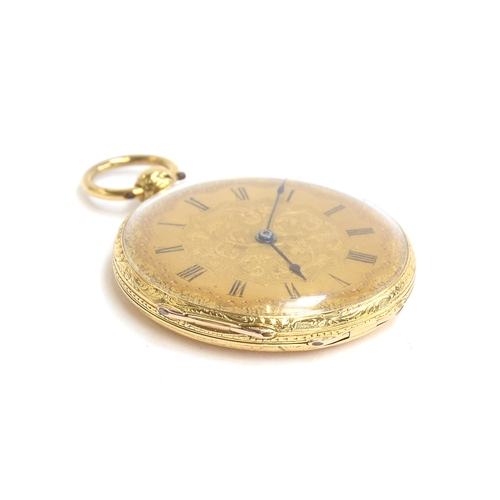 54 - An 18ct gold ladies fob watch, signed Swiss movement, 36mm diameter, 31g