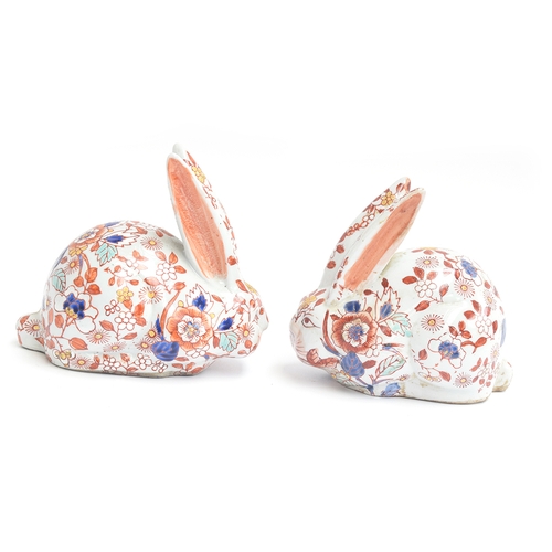 191 - A pair of early 20th century Chinese imari style rabbit figurines by YaYou Zhen Cang, each marked to... 