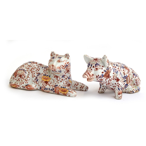 192 - Two early 20th century Chinese imari style pig and cat figurines by YaYou Zhen Cang, each marked to ... 