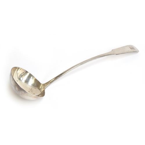 62 - A George III Scottish silver plain fiddle pattern soup ladle by Alexander Henderson, Edinburgh 1809,... 