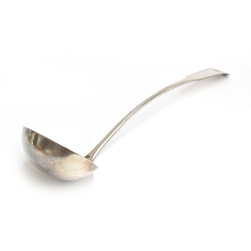 62 - A George III Scottish silver plain fiddle pattern soup ladle by Alexander Henderson, Edinburgh 1809,... 