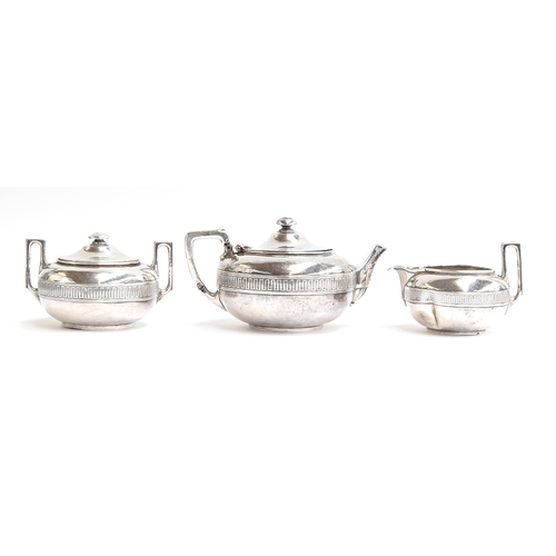 104 - A three piece .925 silver tea set by Tiffany & Co, 550 Broadway, of compressed oval form, the teapot... 