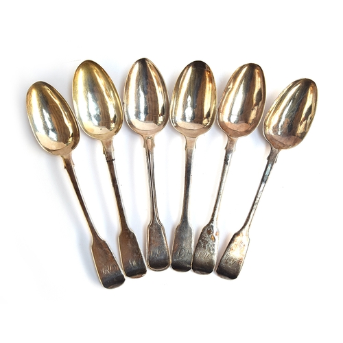 70 - Three Georgian fiddle pattern tablespoons, various makers, London 1813, 1814, 1828, together with th... 