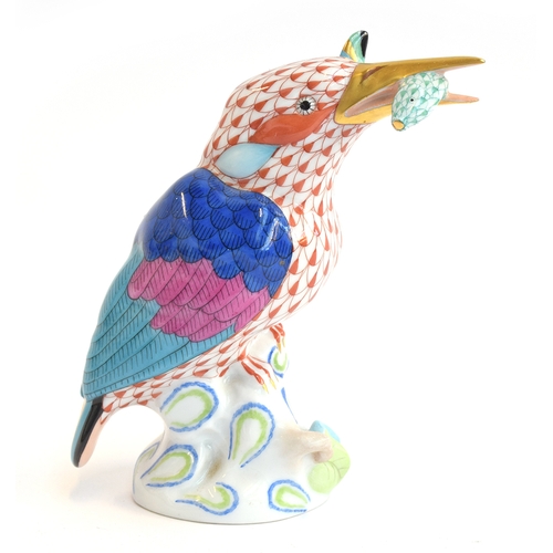 203 - A Herend porcelain figure of a kingfisher holding a fish, 12.5cm high