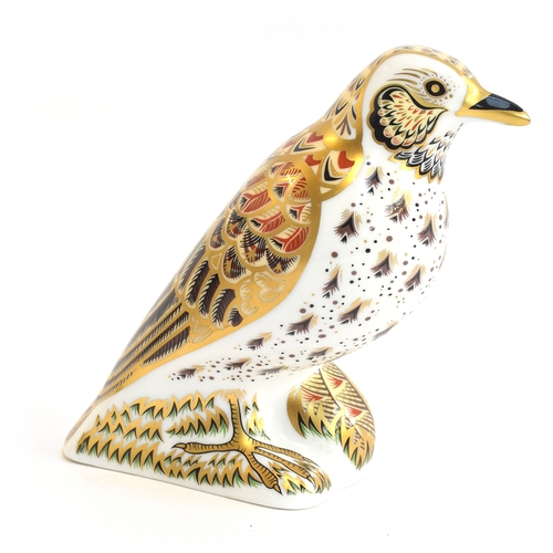 204 - A Royal Crown Derby porcelain figure of a song thrush, gold stopper to base and stamped MMIV, 11.5cm... 