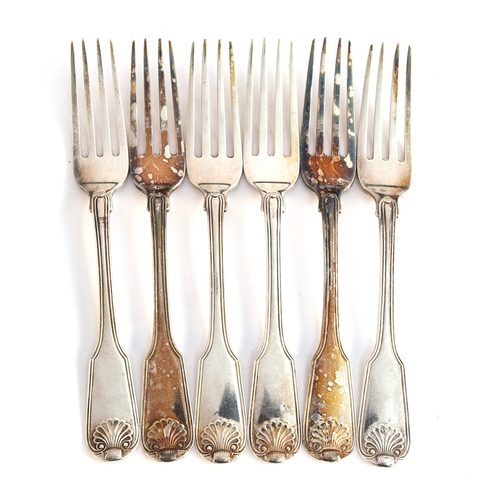 75 - A set of six George III King's pattern dessert forks, by William Eaton, London 1822, 9.7ozt