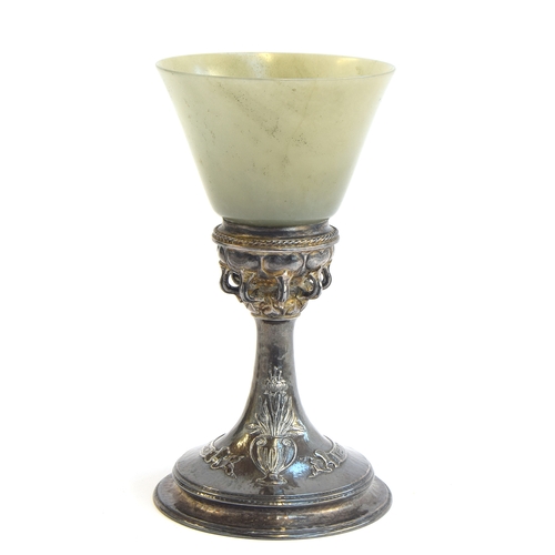 115 - An early 20th century Arts & Crafts silver and jade goblet by Omar Ramsden and Alwyn Carr, London 19... 