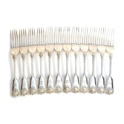 82 - A set of twelve Victorian King's pattern table forks by Josiah Williams & Co, London 1898, crested w... 