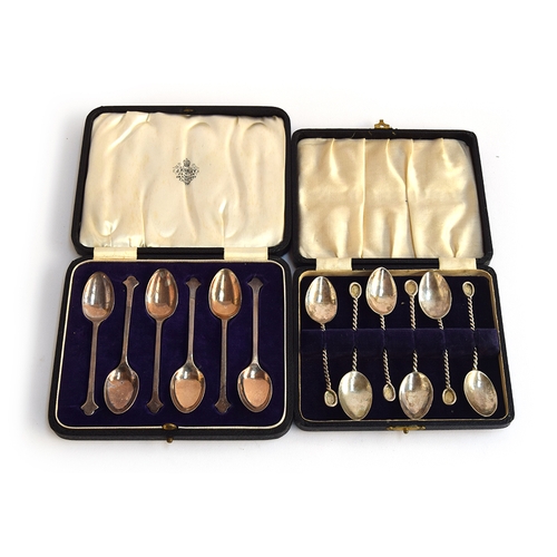 88 - A cased set of six 1970s Arts & Crafts style teaspoons by Emma Powell, London 1978; together with a ... 