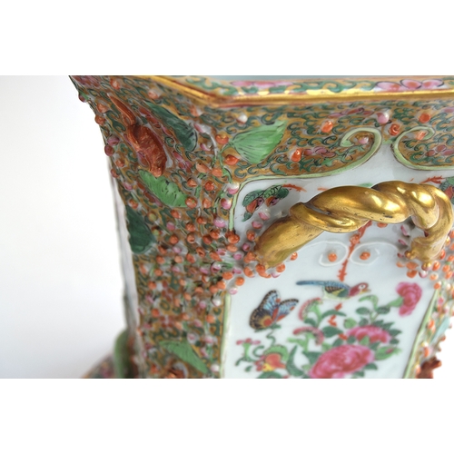 194 - A pair of 19th century Chinese export Cantonese famille rose Bough pots and covers, hand painted wit... 