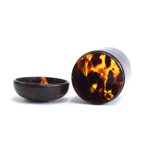 143 - A tortoiseshell lidded screw top canister, 8cm diameter, 11cm high