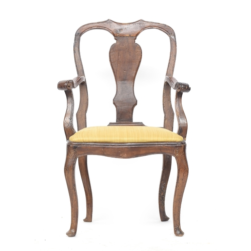 691 - An Italian provincial walnut splatback open armchair, 18th century, cabriole legs, 61cm wide

Proven... 