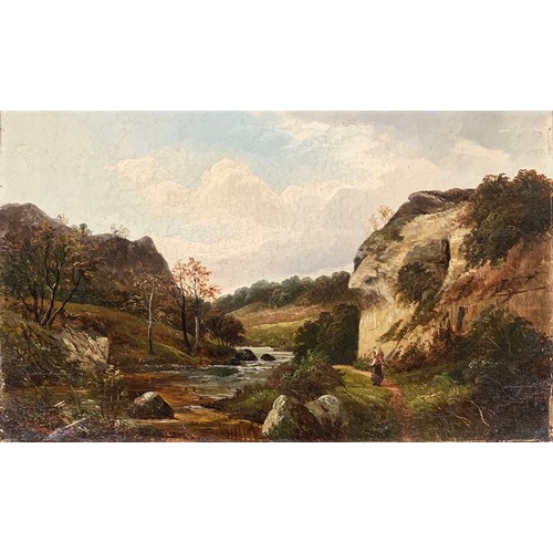 356 - A Coleman, 19th century oil on canvas, 'Lions Head Rock, Dovedale', signed to verso, 31x51cm