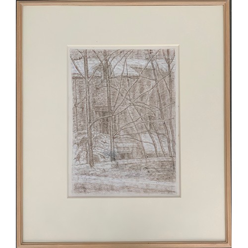 455 - Leonard McComb RA (1930-2018) , 'Back Garden in Snow', pen and ink on paper, 1981, 36x25.5cm