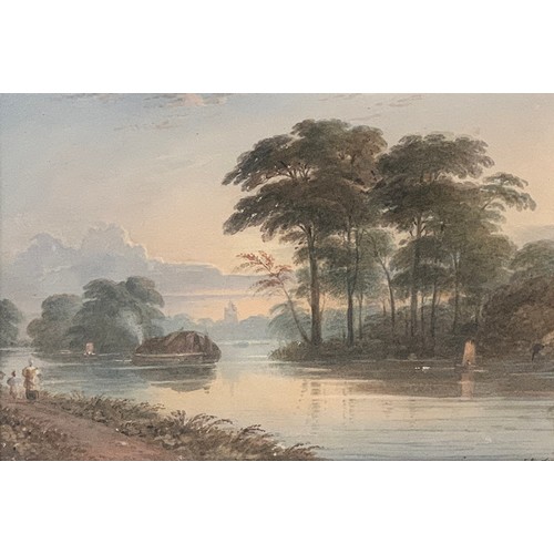 327 - John Varley (1778-1842), watercolour, figures by a lake, signed, 25x31cm