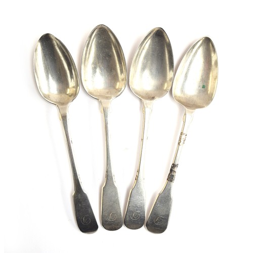 68 - A lot of four silver fiddle pattern dssert spoons, two by Robert Gray & Son, Edinburgh 1808, the oth... 