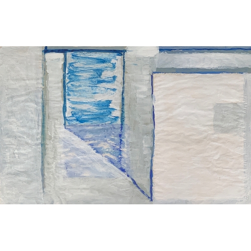 431 - Frank Beanland (1936-2019) - 'Blue Grey Green Channels', 2004, acrylic on paper, signed with initial... 