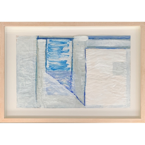 431 - Frank Beanland (1936-2019) - 'Blue Grey Green Channels', 2004, acrylic on paper, signed with initial... 