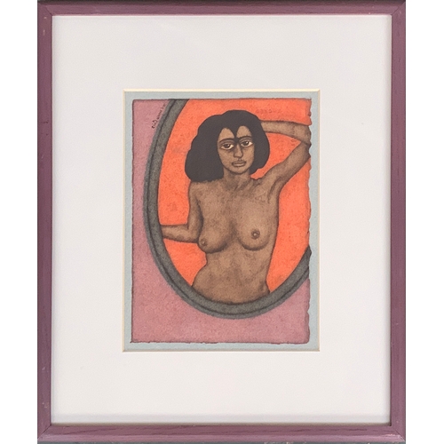 443 - Shanti Panchal (Indian, B. 1951) The Mirror 1, signed and dated 88-89 [?] in devanagari upper left, ... 