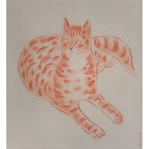 410 - Anne Harriet Sefton 'FISH' (1890-1965) Recumbent Ginger Cat, crayon on paper, signed lower right, 41... 