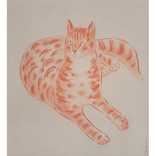 410 - Anne Harriet Sefton 'FISH' (1890-1965) Recumbent Ginger Cat, crayon on paper, signed lower right, 41... 