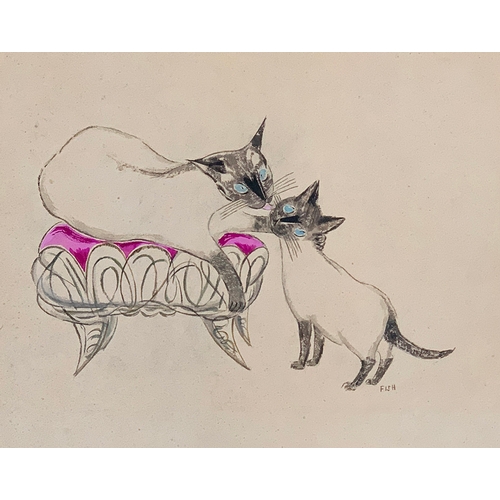 411 - Anne Harriet Sefton 'FISH' (1890-1965) Siamese Cats, pencil and gouache on paper, signed lower right... 