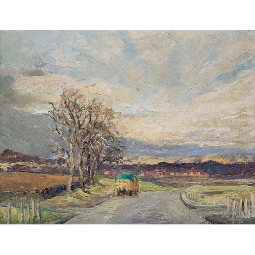 388 - Nan Livingston (Scottish, c. 1876-1952) A Main Road, West Lothian, oil on board, signed lr.rt, 26.5 ... 