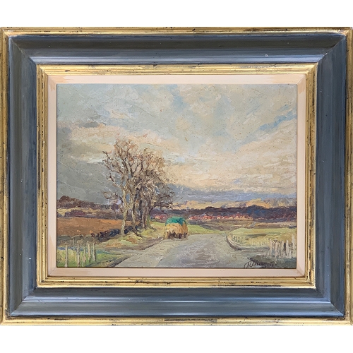 388 - Nan Livingston (Scottish, c. 1876-1952) A Main Road, West Lothian, oil on board, signed lr.rt, 26.5 ... 