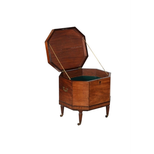 610 - A Regency mahogany and ebony line inlaid octagonal cellaret, early 19th century, 57cm high, 56cm wid... 