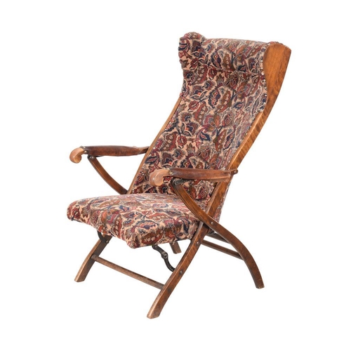 703 - A Victorian walnut framed campaign chair, late 19th century, 103cm high