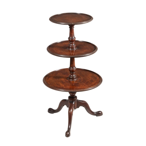 593 - A George III mahogany three tier dumb waiter, circa 1780, 104cm high, 39cm diameter