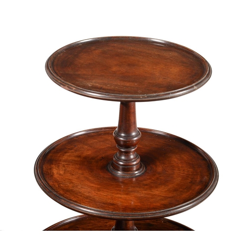 593 - A George III mahogany three tier dumb waiter, circa 1780, 104cm high, 39cm diameter