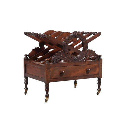 649 - A William IV mahogany Canterbury, circa 1835, after a design by J. C. Loudon, 51cm high, 
50cm wide,... 