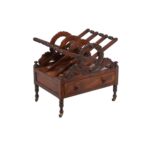 649 - A William IV mahogany Canterbury, circa 1835, after a design by J. C. Loudon, 51cm high, 
50cm wide,... 