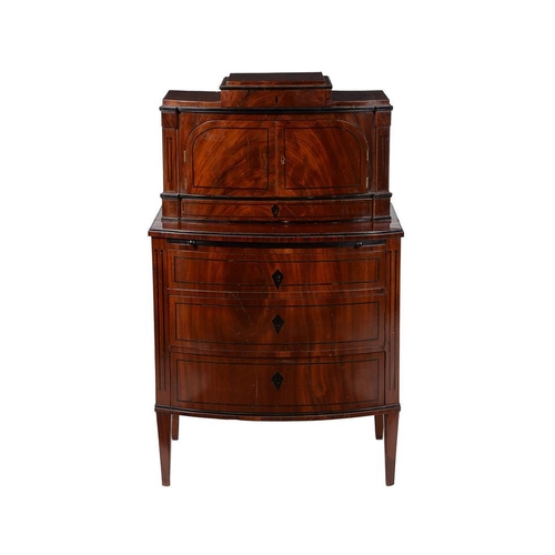 620 - A continental mahogany and ebony strung side cabinet, circa 1820, the superstructure with arrangemen... 