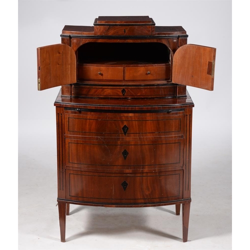 620 - A continental mahogany and ebony strung side cabinet, circa 1820, the superstructure with arrangemen... 