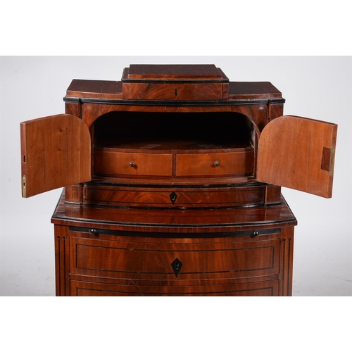 620 - A continental mahogany and ebony strung side cabinet, circa 1820, the superstructure with arrangemen... 