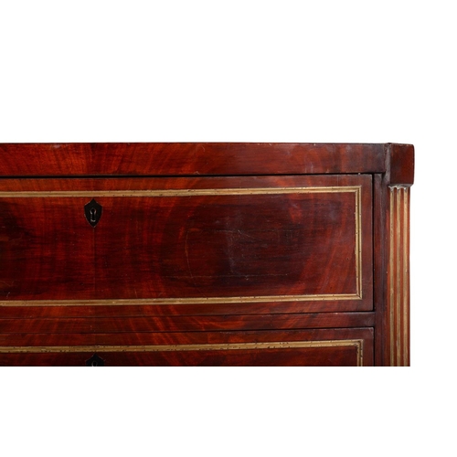 584 - A continental mahogany and brass mounted chest of drawers. 19th century, of bowfront outline, 103cm ... 