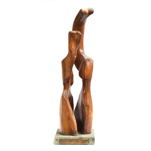 167 - Manner of Erik Thommesen (1916 - 2008), a wooden sculpture, 'Pas de Deux', raised on a concrete base... 