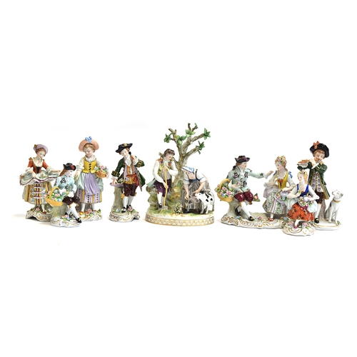 212 - A collection of mainly Sitzendorf porcelain figurines, the tallest 20cm high (8)