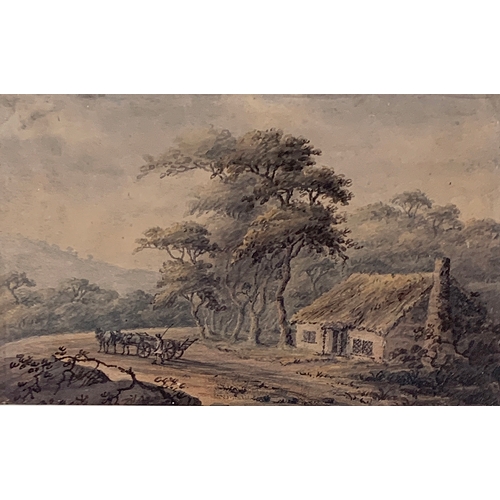 340 - 19th century British school, watercolour of a cottage in a pastoral setting, 12x19.5cm