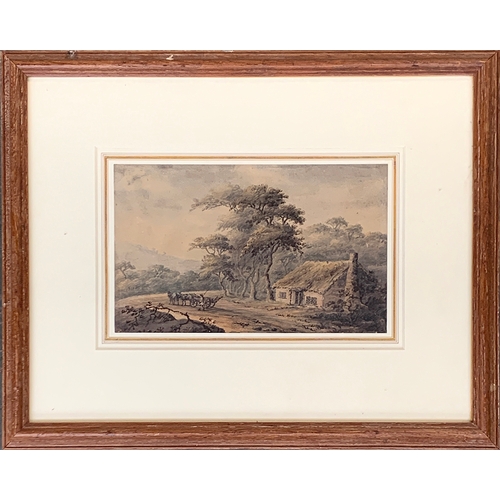 340 - 19th century British school, watercolour of a cottage in a pastoral setting, 12x19.5cm