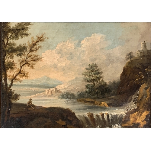 368 - 19th century English school, clouds above an Italianate landscape, oil on canvas, 30.5x42cm