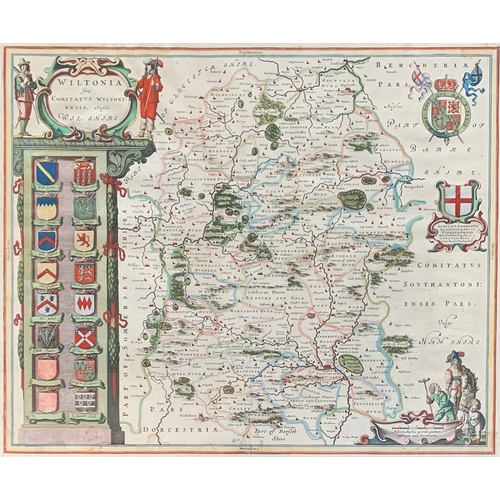 310 - J Blaeu, 17th century hand coloured map of Wiltshire, 'Wiltonia sive comitatus Wiltoniensis, Anglis ... 