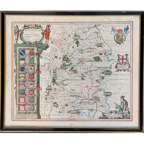 310 - J Blaeu, 17th century hand coloured map of Wiltshire, 'Wiltonia sive comitatus Wiltoniensis, Anglis ... 